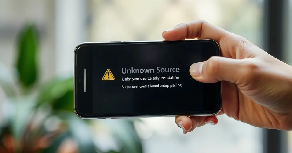 celular exibindo aviso de instalação de aplicativo de fonte desconhecida