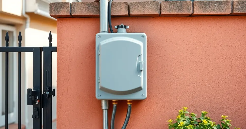Caixa de medição de energia elétrica instalada em muro externo de residência